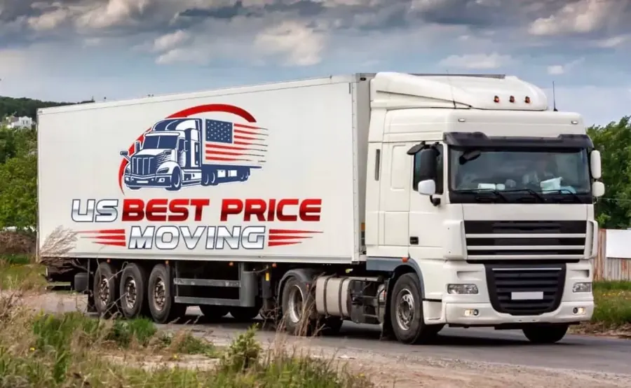 White US Best Price Moving truck on the road